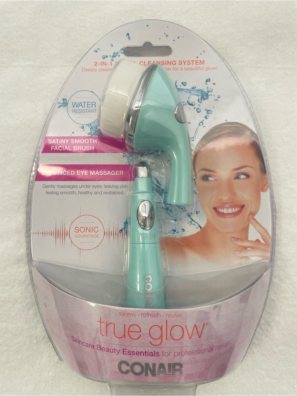 Conair True Glow Mint Facial Cleansing Brush & Eye Massager